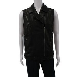 J Brand Womens Biker Lamb Leather Sleeveless Zip Vest Black Size M